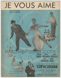 1m346 COPACABANA sheet music '47 great image of Groucho Marx & Carmen Miranda, Je Vous Aime!