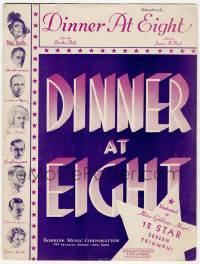 1m348 DINNER AT 8 sheet music '33 Jean Harlow, John & Lionel Barrymore, the title song!