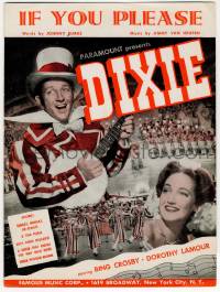 1m349 DIXIE sheet music '43 Bing Crosby with banjo, sexy Dorothy Lamour, If You Please!