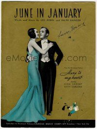 1m369 HERE IS MY HEART sheet music '34 great c/u of Bing Crosby & Kitty Carlisle, June in January!