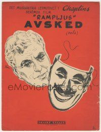 1m389 LIMELIGHT Dutch/Swedish sheet music '52 art of Charlie Chaplin & comedy mask, Farewell!