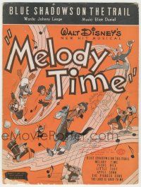1m395 MELODY TIME sheet music '48 Walt Disney, cool cartoon art, Blue Shadows on the Trail!