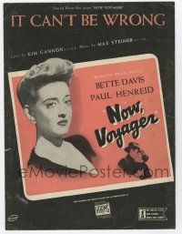 1m399 NOW, VOYAGER sheet music '42 classic romantic tearjerker, Bette Davis, It Can't Be Wrong!