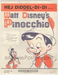 1m404 PINOCCHIO Danish/Swedish sheet music '40 Walt Disney classic cartoon, Hi-Diddle-Dee-Dee!