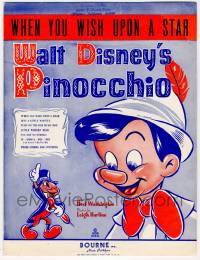 1m406 PINOCCHIO sheet music 1970s Walt Disney classic cartoon, When You Wish Upon a Star!