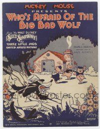 1m433 THREE LITTLE PIGS sheet music '33 Walt Disney cartoon, Who's Afraid of the Big Bad Wolf!