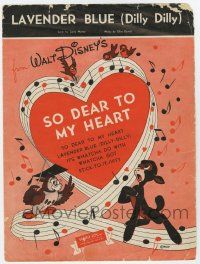 1m420 SO DEAR TO MY HEART sheet music '49 Walt Disney, great cartoon artwork, Lavender Blue!