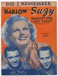 1m425 SUZY sheet music '36 Jean Harlow between Cary Grant & Franchot Tone, Did I Remember!