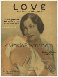 1m436 TRESPASSER sheet music '29 pretty Gloria Swanson with hat, Love, Your Spell is Everywhere!