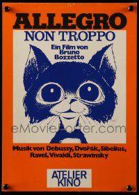 1m075 ALLEGRO NON TROPPO German trade ad '77 Bruno Bozzetto, great wacky cartoon cat artwork!