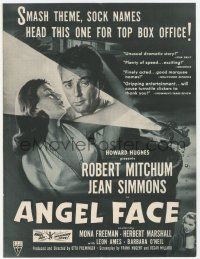 1m080 ANGEL FACE trade ad '53 Robert Mitchum, Jean Simmons, Otto Preminger, Howard Hughes!