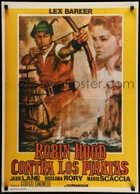 1p029 ROBIN HOOD & THE PIRATES Argentinean 21x29 '60 different art of Lex Barker with bow & arrow!