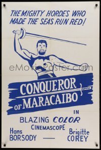 1p101 CONQUEROR OF MARACAIBO Canadian 1sh '61 cool completely different art of barechested pirate!