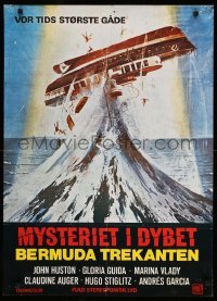 1p315 BERMUDA TRIANGLE Danish '79 John Huston, Claudine Auger, art of upside-down ship in peril!