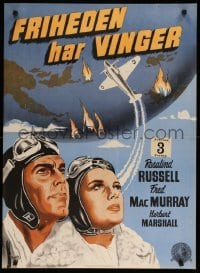 1p327 FLIGHT FOR FREEDOM Danish '49 Russell & MacMurray, hushed before Pearl Harbor, Wenzel art!