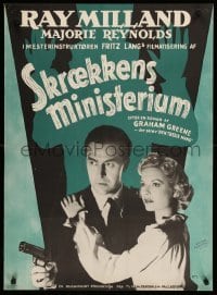 1p348 MINISTRY OF FEAR Danish '52 Fritz Lang, cool noir image of Ray Milland & Marjorie Reynolds!