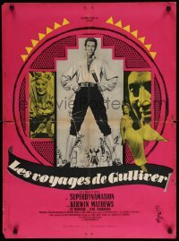 1p822 3 WORLDS OF GULLIVER French 23x31 '60 Ray Harryhausen fantasy classic, Kerwin Mathews!