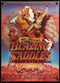 1p834 BLAZING SADDLES French 23x31 '74 classic Mel Brooks western, art of Cleavon Little by Alvin!
