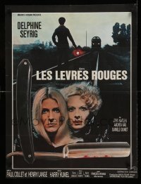 1p850 DAUGHTERS OF DARKNESS French 23x30 '71 sexy vampires, cool art of bloody straight razor!
