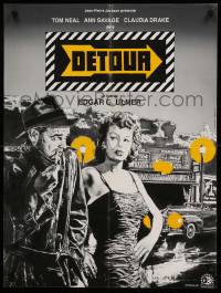 1p853 DETOUR French 24x31 '90 cool art of Tom Neal & Ann Savage, Edgar Ulmer film noir!