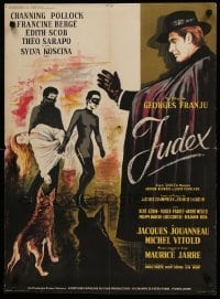 1p878 JUDEX French 23x32 '63 cool Xarrie artwork of caped master criminal & masked kidnappers!