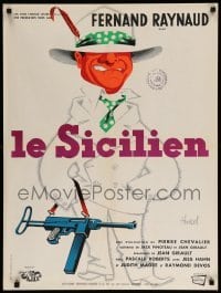 1p886 LE SICILIEN French 24x32 '58 cool art of gangster Fernand Raynaud by Clement Hurel!