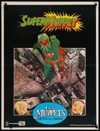 1p897 MUPPET MOVIE French 23x31 '80 Jim Henson, Superman parody image, Kermit the Frog over NYC!