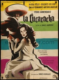 1p927 SOLDIERS OF PANCHO VILLA French 23x31 '59 art of sexy Maria Felix by Clement Hurel!