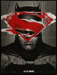 1p961 BATMAN V SUPERMAN teaser French 16x21 '16 cool close up of Affleck in title role under symbol