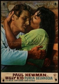 1p583 LEFT HANDED GUN Italian 19x27 pbusta '58 great romantic image of Paul Newman & Lita Milan!