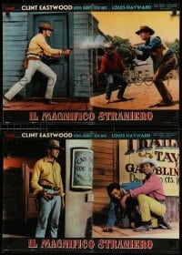 1p638 MAGNIFICENT STRANGER set of 4 Italian 18x26 pbustas '66 Clint Eastwood in western action!