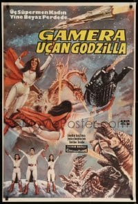 1p396 GAMERA SUPER MONSTER Turkish '80 sci-fi art of rubbery monsters battling by Ibrahim Enez!