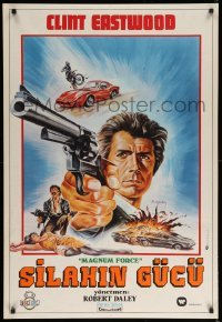 1p411 MAGNUM FORCE Turkish '73 different art of Clint Eastwood pointing his huge gun by Omer Muz!