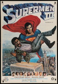 1p431 SUPERMAN III Turkish '85 different art of Christopher Reeve flying w/ Richard Pryor!