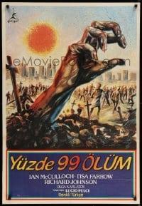 1p440 ZOMBIE Turkish '86 Lucio Fulci, cool art of zombie horde heading to city!