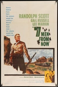 1t010 7 MEN FROM NOW 1sh '56 Budd Boetticher, great full-length art of Randolph Scott with rifle!