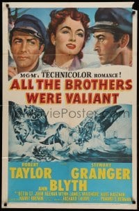 1t029 ALL THE BROTHERS WERE VALIANT 1sh '53 Robert Taylor, Stewart Granger, whaling artwork!
