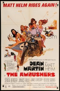 1t037 AMBUSHERS 1sh '67 art of Dean Martin as Matt Helm with sexy Slaygirls on motorcycle!