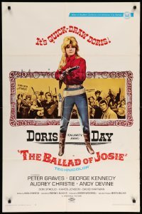 1t072 BALLAD OF JOSIE 1sh '68 cool full-length art of quick-draw Doris Day pointing shotgun!