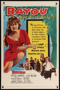 1t077 BAYOU 1sh '57 Louisiana Cajun sex, Peter Graves, Bold! Brutal! Barbaric!