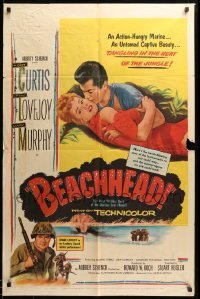1t080 BEACHHEAD 1sh '54 United States Marine Tony Curtis makes the jungle steam with Mary Murphy!