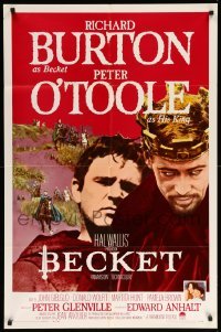 1t085 BECKET style A 1sh '64 great image of Richard Burton in the title role, Peter O'Toole!