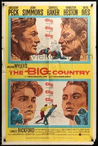 1t106 BIG COUNTRY style A 1sh '58 Gregory Peck, Charlton Heston, William Wyler classic, cool art!
