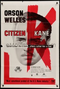 1t177 CITIZEN KANE 1sh R91 some called Orson Welles a hero, others called him a heel!