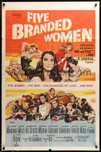 1t302 FIVE BRANDED WOMEN 1sh '60 Silvana Mangano, Vera Miles, Barbara Bel Geddes, Jeanne Moreau!