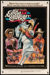1t349 GREAT AMERICAN COWBOY 1sh '74 Larry Mahan, different Jarvis rodeo art!