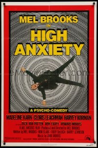 1t372 HIGH ANXIETY 1sh '77 Mel Brooks, great Vertigo spoof design, a Psycho-Comedy!