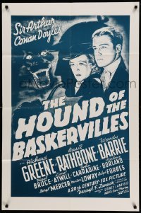 1t409 HOUND OF THE BASKERVILLES 1sh R70s Basil Rathbone as Sherlock Holmes, cool art!