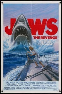 1t443 JAWS: THE REVENGE 1sh '87 great artwork of shark attacking ship, this time it's personal!