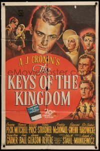 1t453 KEYS OF THE KINGDOM style A 1sh '44 stone litho of Gregory Peck, Vincent Price, and top cast!
